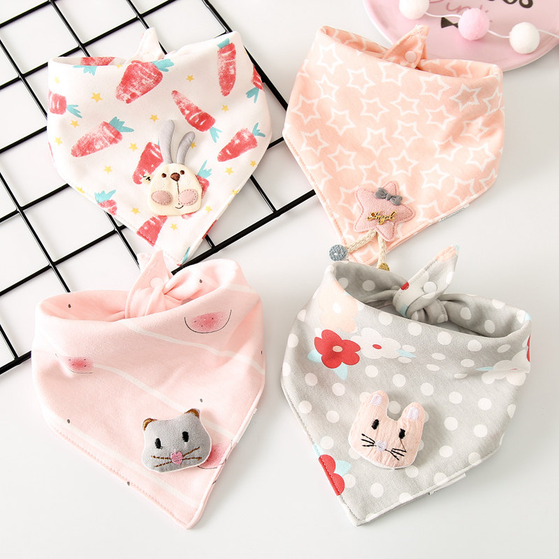 Spat Towel Baby Pure Cotton Solid Triangle Towel Baby Double button Buckle Enclosure Pocket Newborn Anti-Spitting Milk Autumn Winter Thin