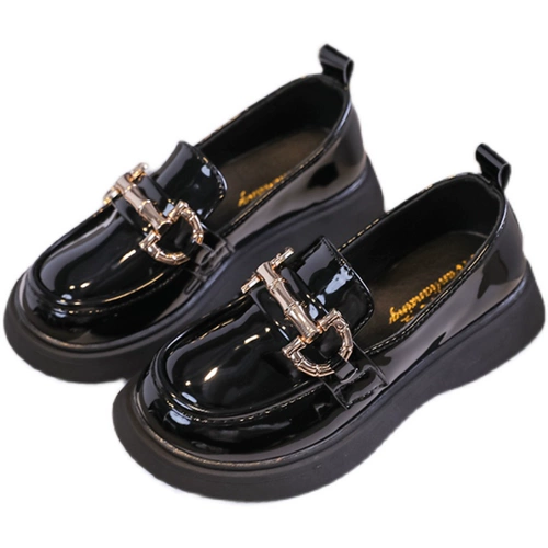 Обувь, детские металлические туфли в английском стиле для черной кожи для принцессы, лоферы, в британском стиле