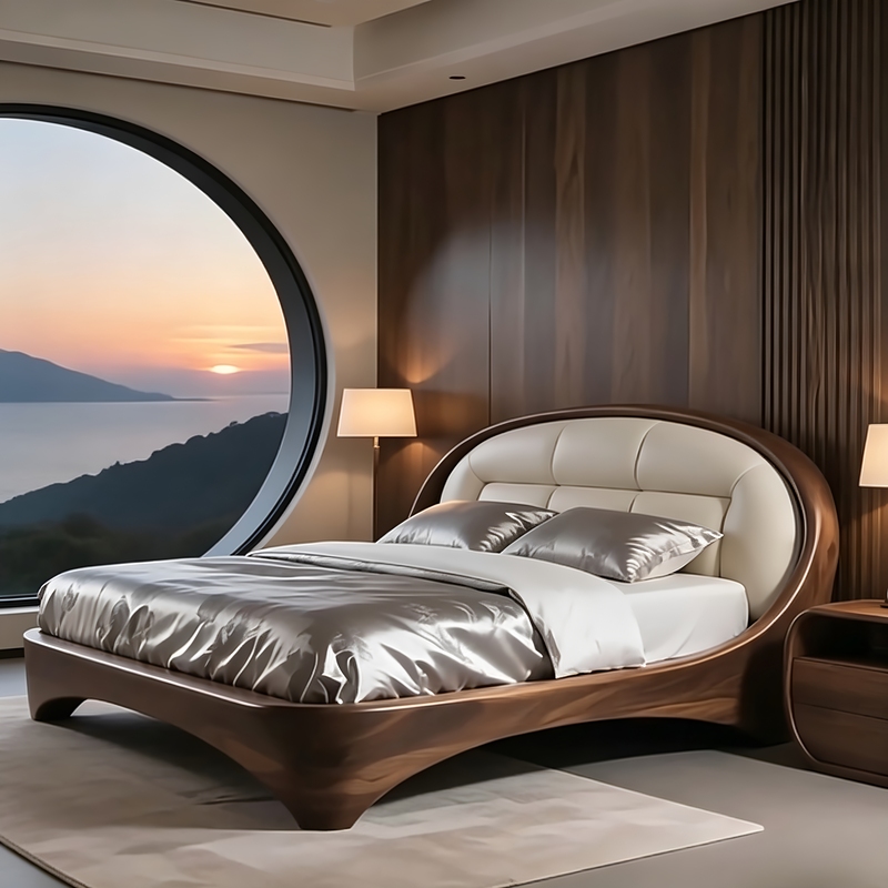 Medieval-Style Solid Wood Master Bedroom Double Bed 2X 2.2m Soft-Upholstered Large Bed 2026 New Model Black Walnut 1.8m Wedding Bed