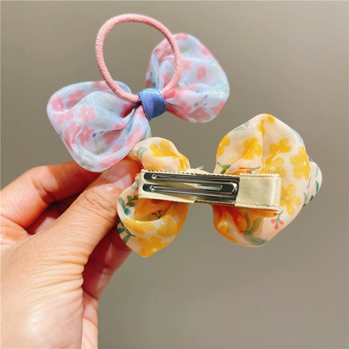 Детский милый аксессуар для волос, детская заколка для волос для принцессы с бантиком, резинка, в цветочек