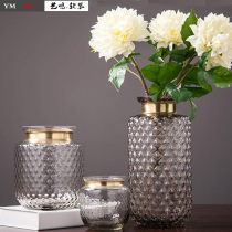 Yiming soft decoration Chinese style simple modern creative light luxury copper ring raised dots colored glass hydroponic flower vase ornaments