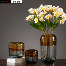 Yiming soft decoration Nordic home creative modern simple gradient light luxury glass flower arrangement vase living room decorations