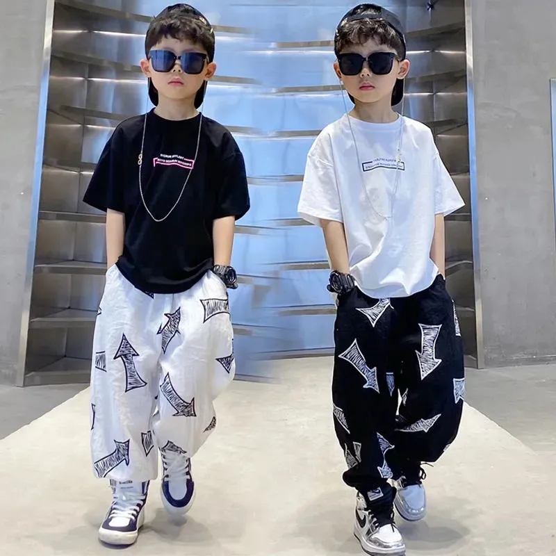 Hong Kong Bakuxia Boys' Summer Outfit, Korean Style Cool Short-Sleeve Letter Print Anti-Mosquito Pants Two-Piece Set for Older Children, Trendy Hong Kong Bakuxia Boys' Summer Outfit, Korean Style Cool Short-Sleeve Letter Print Anti-Mosquito Pants Two-Piece Set for Older Children, Trendy