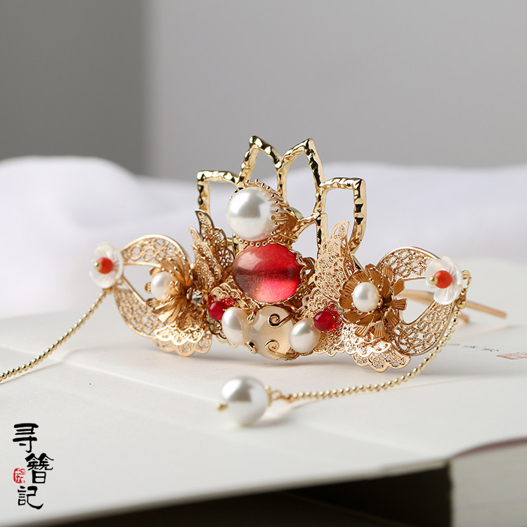 Looking for a hairpin original Hanfu flower headgear ancient style hair accessories hairpin tassel flower rose rose red lotus small hair crown