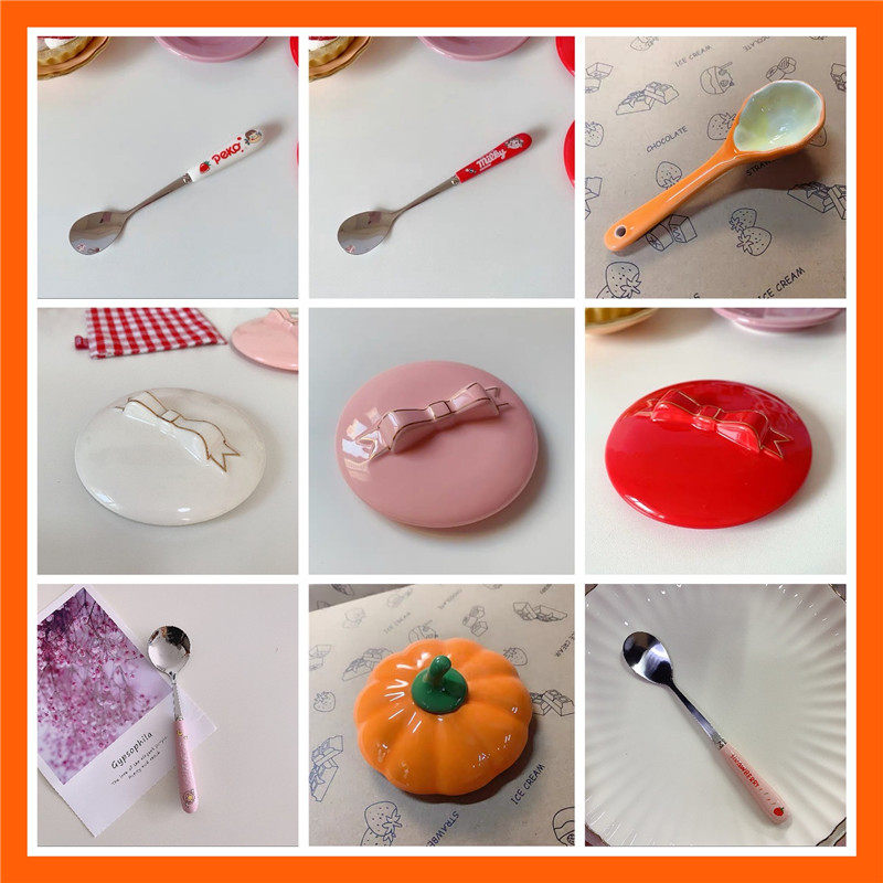 (Come Day Square) Cute Cartoon Spoon Ceramic Butterfly Tie Cup Lid Mark Cup Perimeter Matching Cutlery