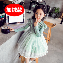 Childrens clothing girls princess dress little girl girl foreign style dress children plus velvet lace dress 2020 new winter dress