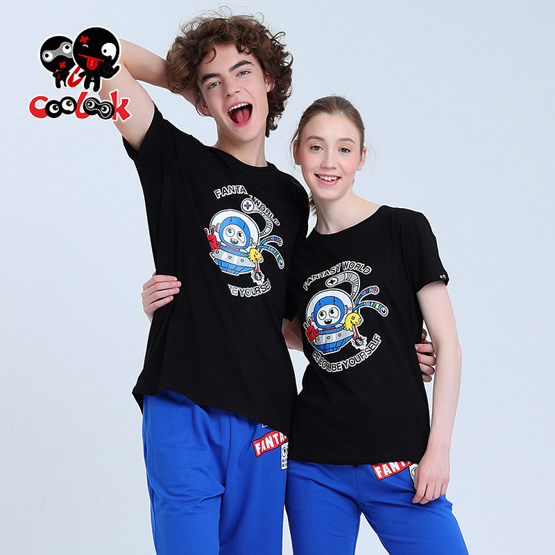 潮流指标夏季新款卡通百搭男士T恤日系复古打底衫韩版圆领短袖潮