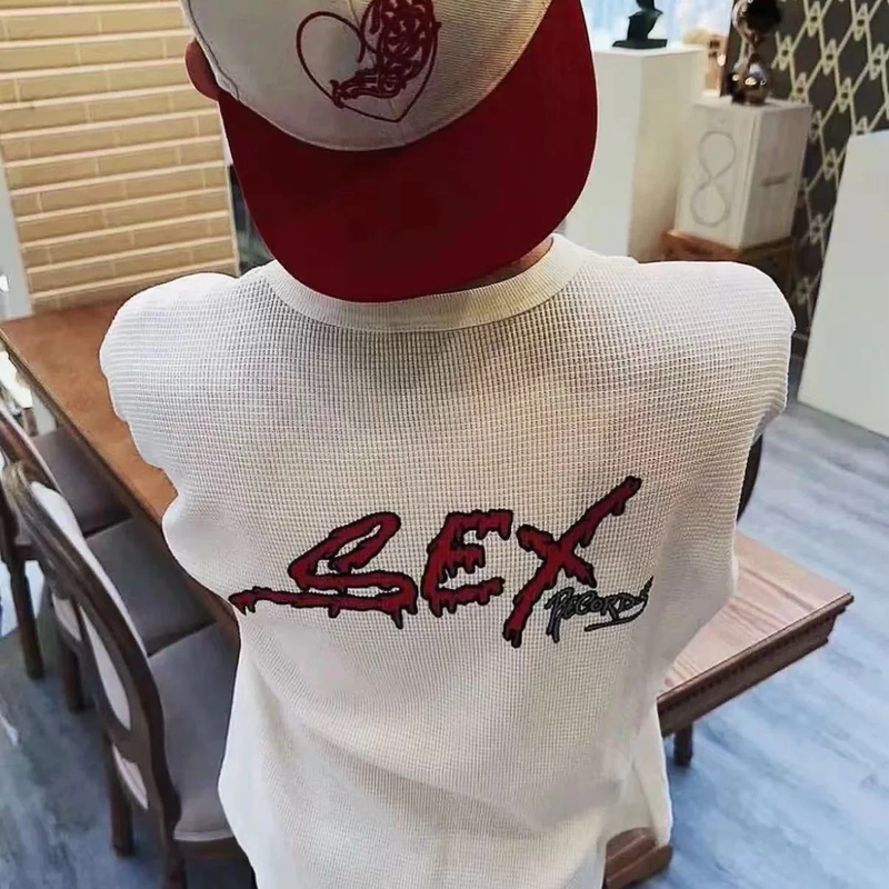 [Dong Ge Series] Ch Style Matty Boy Self-Graffiti Waffle Long-Sleeve Tee Loose Top