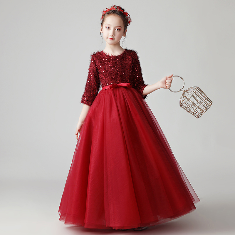 Girls' autumn and winter dresses, fluffy sarongs, dresses, skirts, children's birthday princess skirts, piano performance costumes