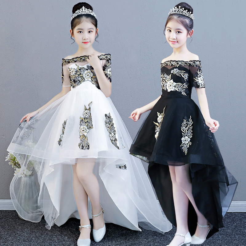 Girls dress, princess dress, foreign style, fluffy yarn, children's catwalk competition, trailing evening dress, small host costume