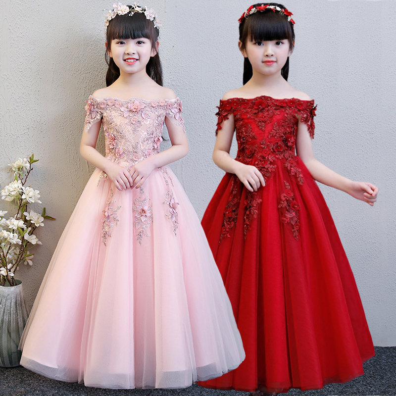 Children's princess dress dress Western style girls piano costumes little girl host competition one-shoulder tutu skirt