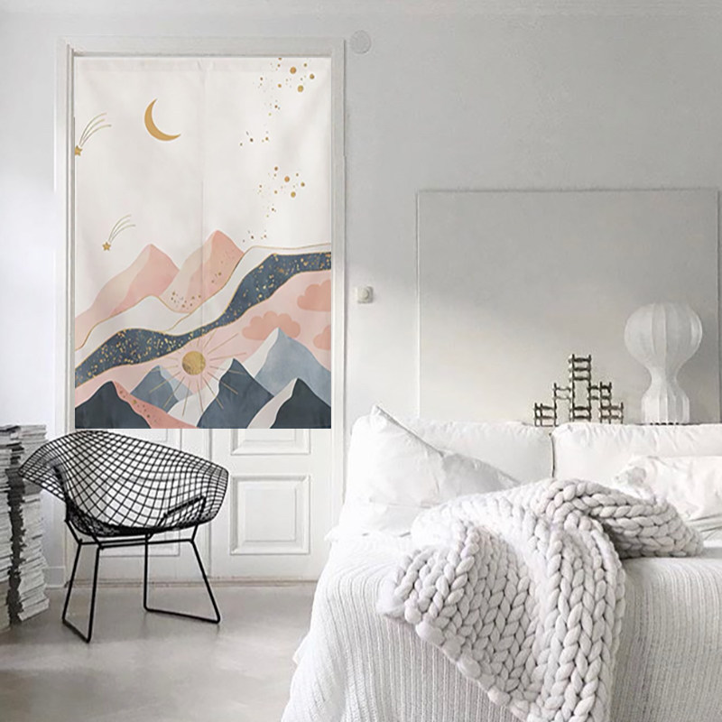 INS web celebrity Nordic door curtain partition curtain kitchen home bedroom dormitory living room decoration perforation-free half curtain art