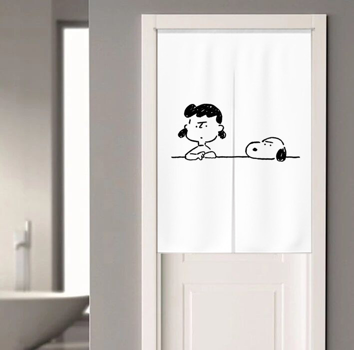 Snoopy door curtain Fabric art partition window decoration household curtain Bedroom kitchen Anti-fume free perforated curtain half