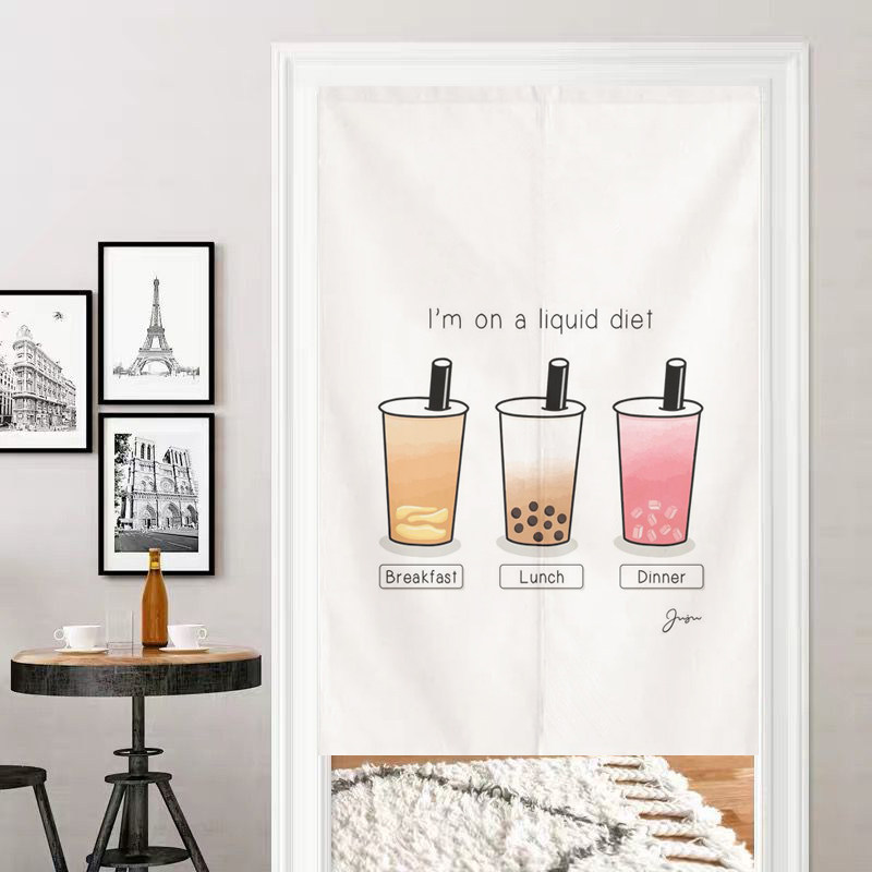 Milk tea shop door curtain commercial shop to map logo custom kitchen half curtain partition window shade curtain fabric free punch