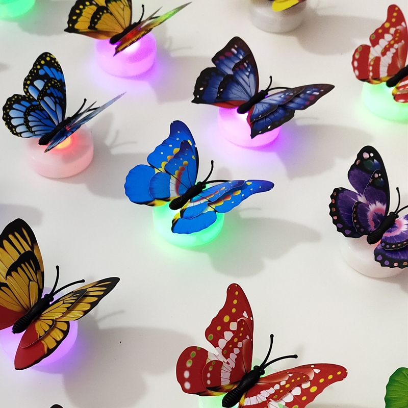Luminous colorful lights 3d three-dimensional luminous butterfly wall decorations living room bedroom wedding room creative wall stickers wallpaper stickers - Taobao