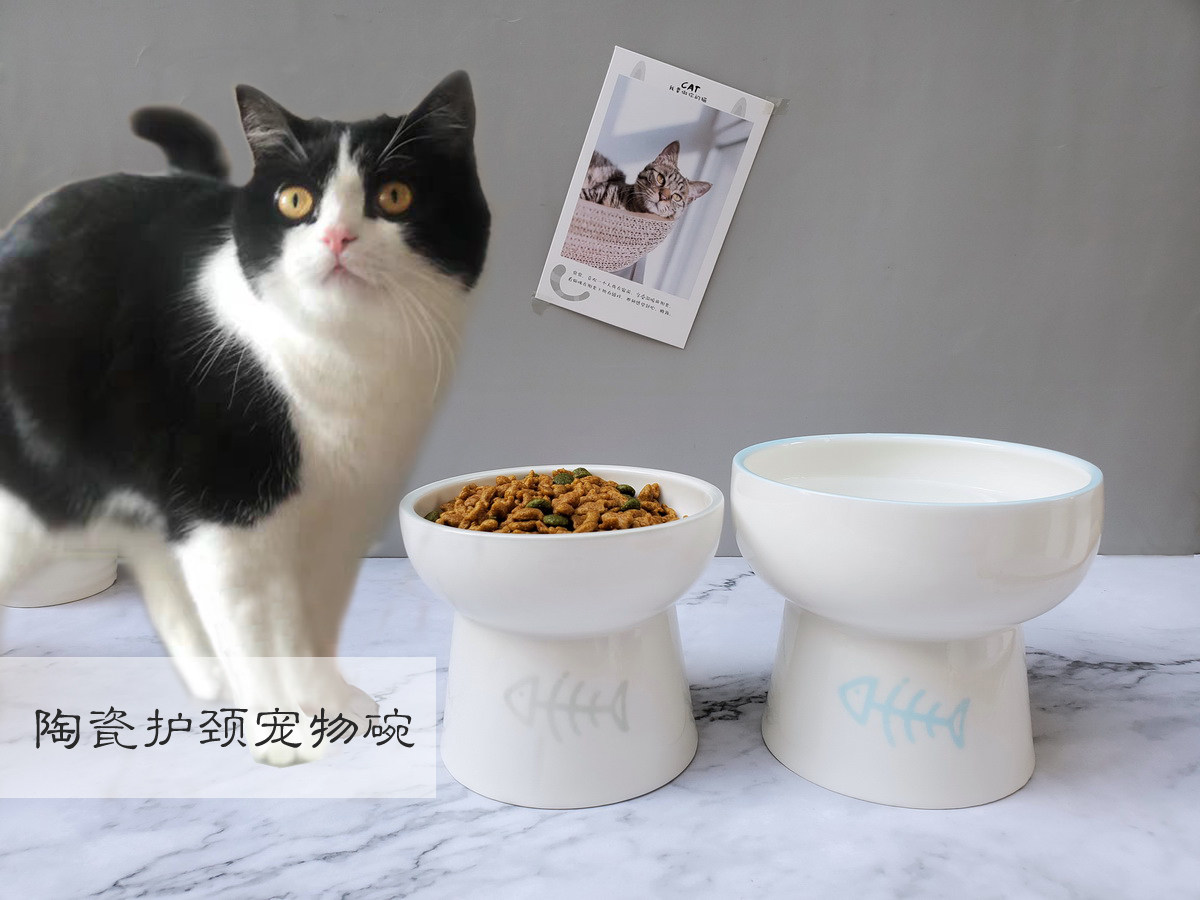 Ceramic neck protection cat rice bowl pet cat and dog water bowl high foot protection cervical vertebra cat food bowl food bowl anti-overturning