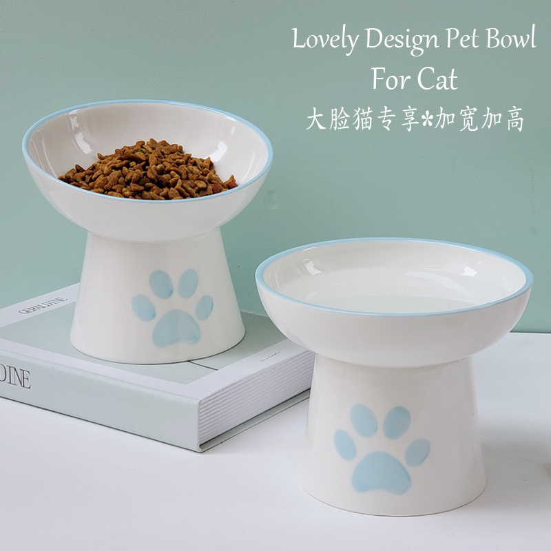 Garfield cat food bowl ceramic high foot protection cervical vertebra wide mouth cat food bowl water bowl oblique mouth cat rice bowl flat face pet cat bowl