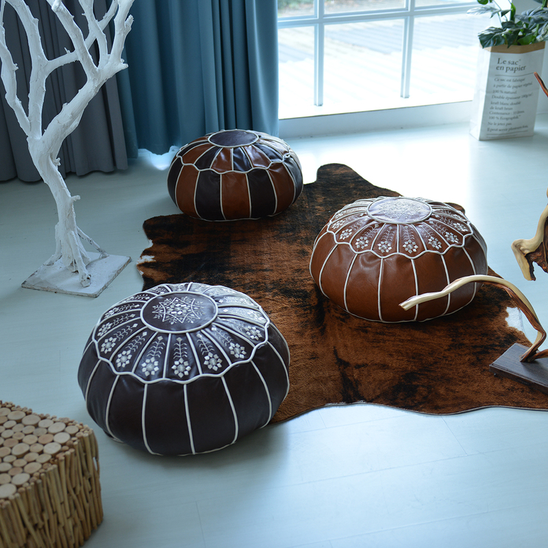 Moroccan Handmade Pouf, Lazy Round Soft Stool, Nordic Sitting Cushion, Ethnic Style Leather Stool, Homestay Decorative Stool