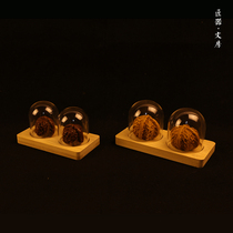 Wudao walnut base Bamboo base Glass cover Wudao ornaments display stand Gourd nuclear carving dust-proof cage
