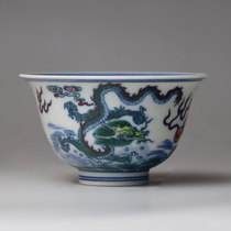 Ancestral kiln Jingdezhen Chai Kiln Hand painted blue and white Doucai Dragon tea cup Ceramic teacup Antique master cup Single cup