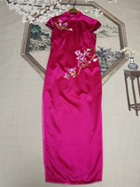 2020 new pure hand embroidery flower custom Cheongsam banquet dress Chinese silk rose red flag robe long dress