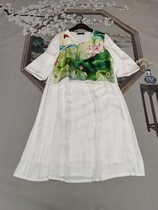 Original ethnic style womens Su embroidery hand embroidery lotus flower Chinese style retro white silk dark flower dress