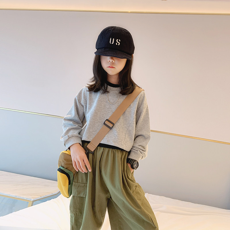 Ai Upper Girl Thick T-Shirt Spring Dress 2022 New CUHK Child Loose Casual Fashion Fried Street Sweater Two Sets Tide