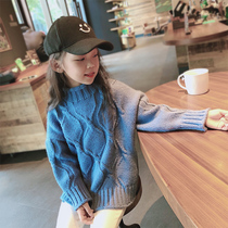 Girl semi-high collar sweater 2021 years winter dress new CUHK child headsets Han version children knit thickened blouses