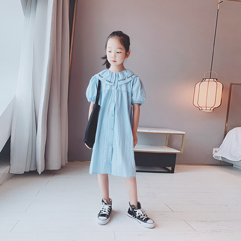 Eio Girl Girl Foreign Dress 2022 Summer Dress New CUHK Child Han Version Retro Doll Collar Bubble Sleeveless Dress