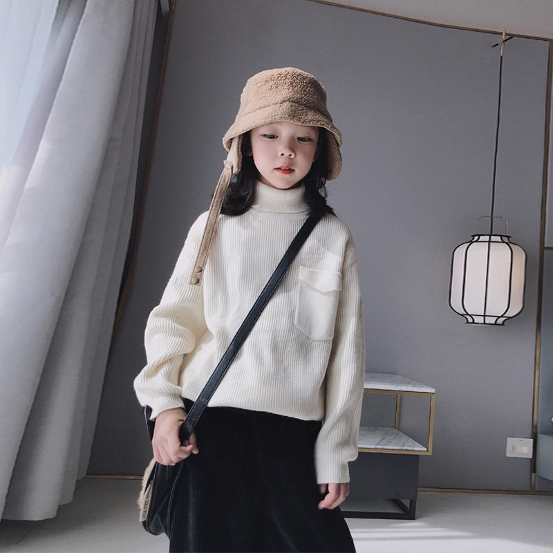 Ai Shangduo Girls' Solid Color Turtleneck Sweater 2022 Winter New Middle-aged Children's Korean Style Western Style Fashion Knit Sweater
