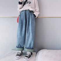 Ai Upper Girl Girl Jeans 2022 Spring Dress New CUHK Child Retro Casual Loose Straight Cylinder Children Long Pants Tide