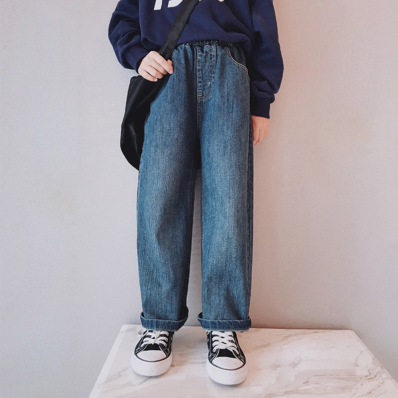 Girl Jeans 2022 Spring Dress New CUHK Child Casual Straight Drum Pants Loose Child Wide Leg Long Pants