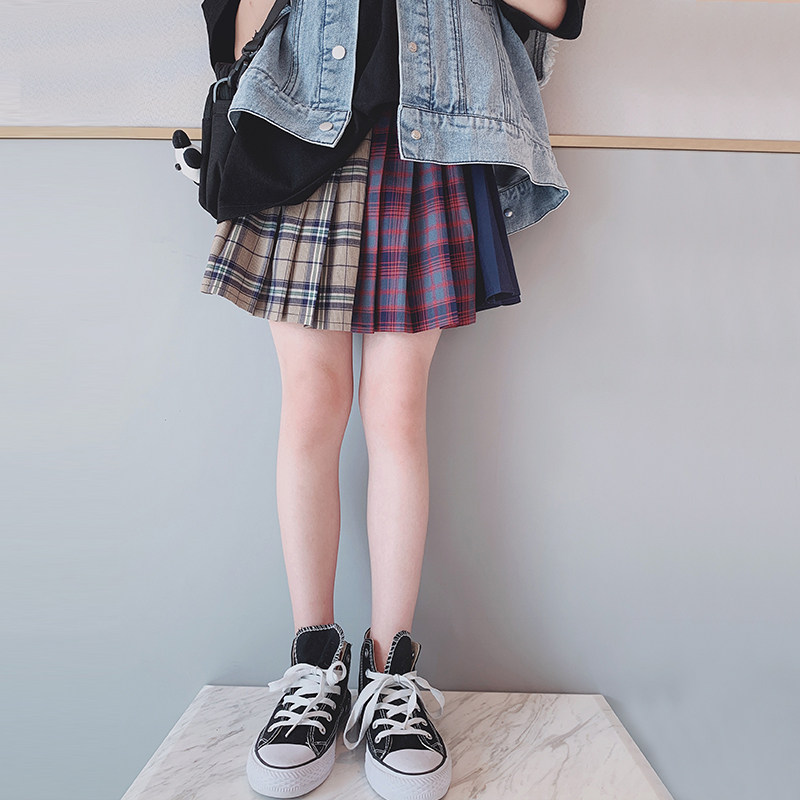 Ai Upper girl half body dress in autumn clothing 2022 new CUHK Tong JK College Wind Han version Slim 100 Pleated Plaid Dress