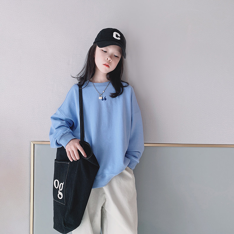 Ai Upper girl's thick T-shirt 2022 Spring loaded with new CUHK fairy minimalist round collar loose casual child blouses