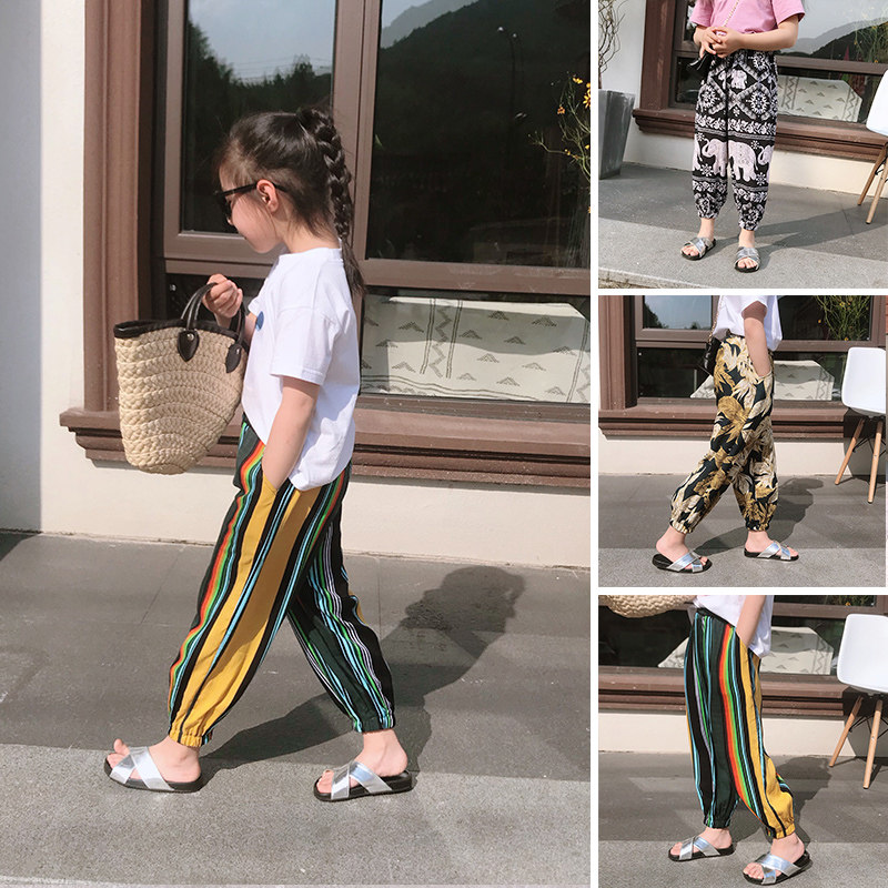 Girls' anti-mosquito pants slim fit summer 2019 new foreign-style children light cage pants CUHK Scout relaxed casual pants child clothing
