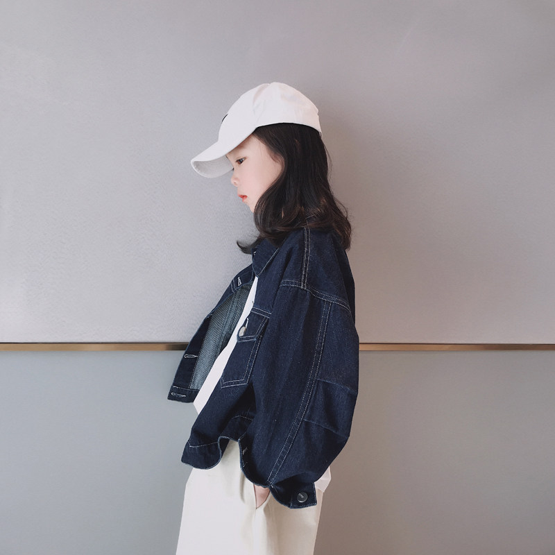 Ai Shangduo girls denim jacket 2022 spring wear new style middle and big children casual foreign korean version of the children's retro top