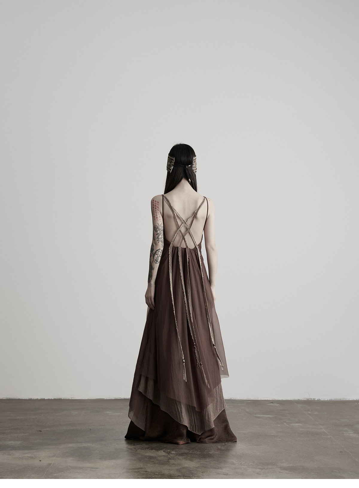 INDULGE Hand-Woven Beaded Back-Tie Layered Slip Dress