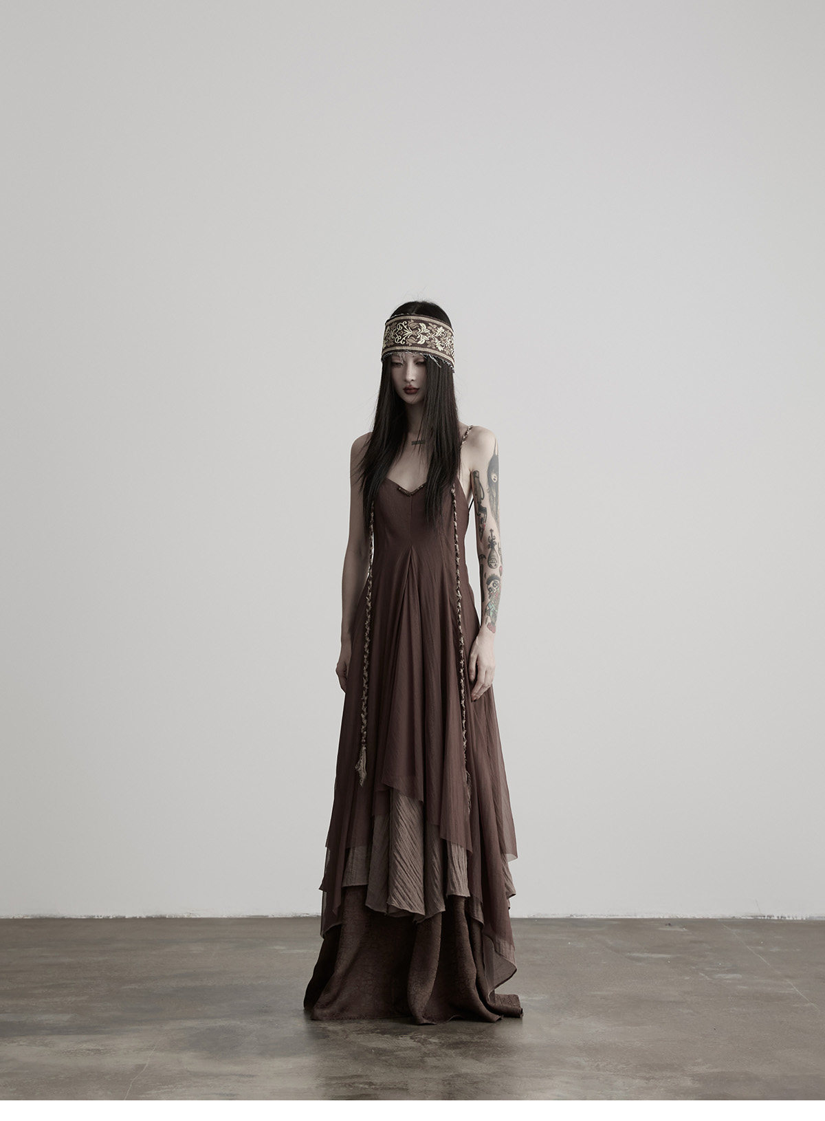 INDULGE Hand-Woven Beaded Back-Tie Layered Slip Dress