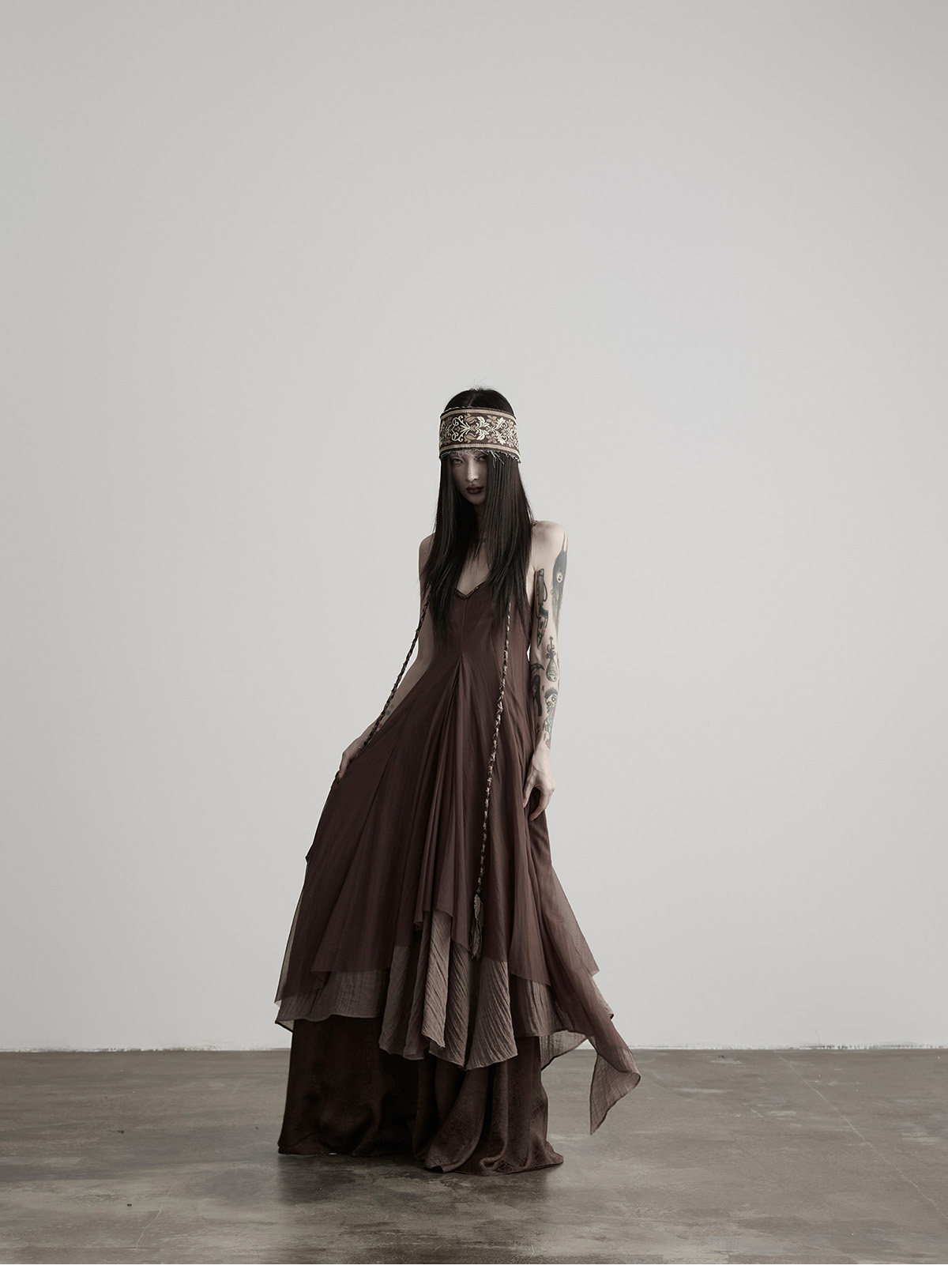 INDULGE Hand-Woven Beaded Back-Tie Layered Slip Dress