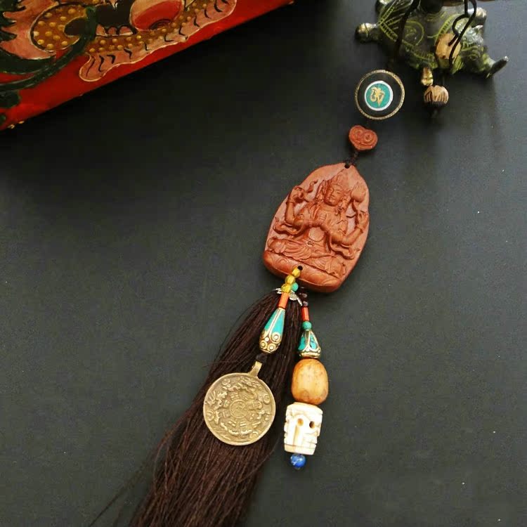 Original Tibetan four-armed Guanyin Guanyin nine Palace Bagua car pendant Guanyin car pendant pendant