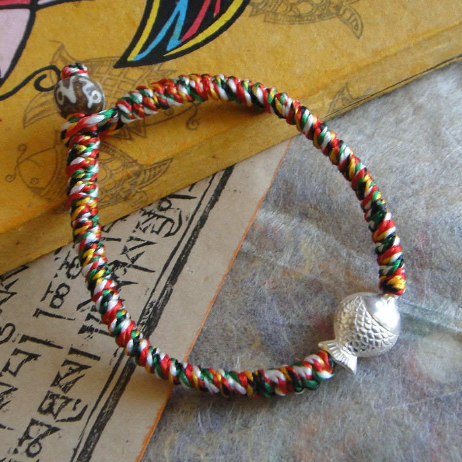 Hidden Nine By Kong Diamond knots five colorful rope Handmade five colorful long life Pure Silver Small Fish Hands Rope female handwoven