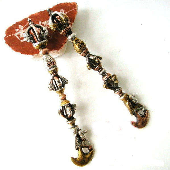 Tibetan Buddhism Nepal handmade three-color copper dharma Vajra drop magic pestle Vajra peg