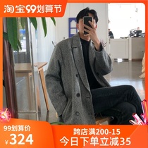 Autumn and winter mens woolen coat medium long Korean version of British style trend windbreaker over knee woolen coat youth