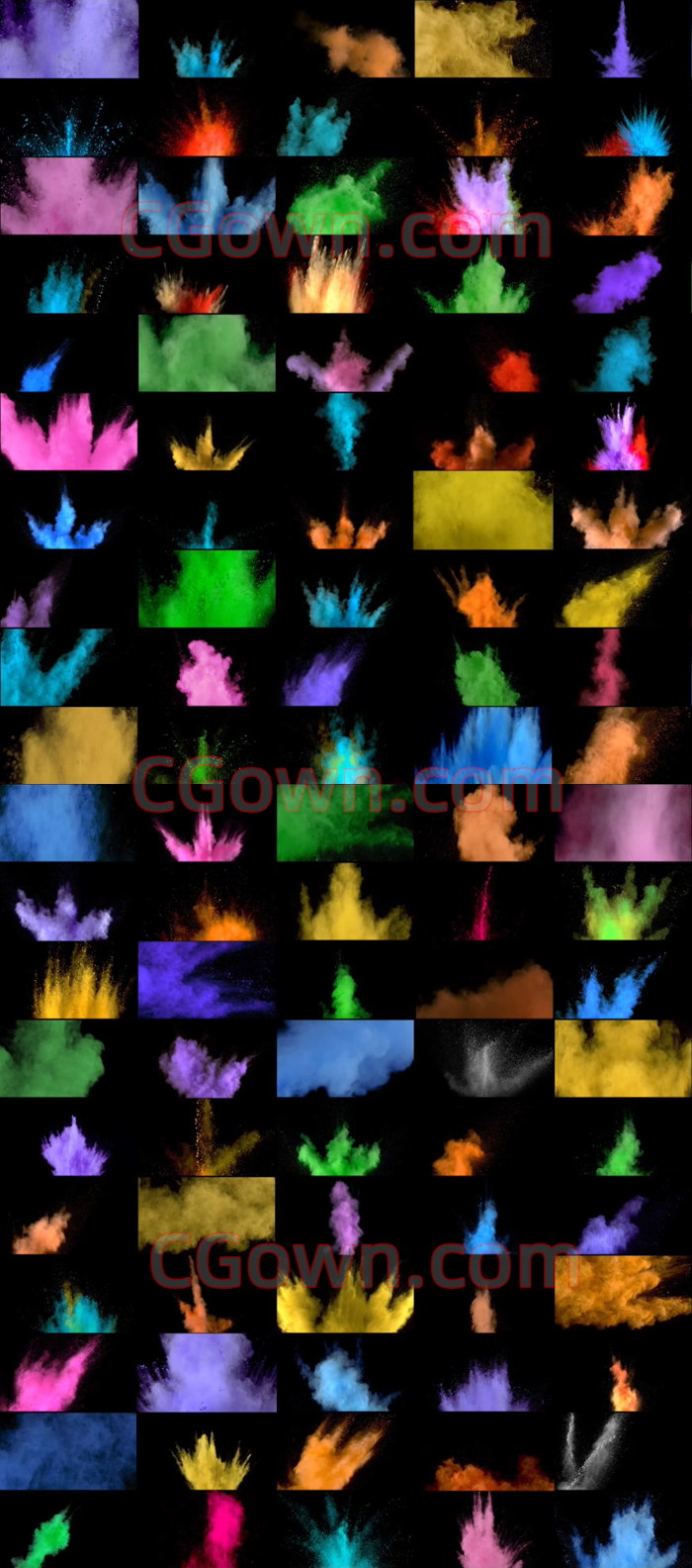 4K视频素材130种色彩缤纷粉末爆炸喷射带Alpha遮罩89GB大