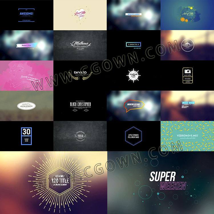 120组4K分辨率创意文字标题笔刷复古现代时尚婚礼字幕动画AE模板