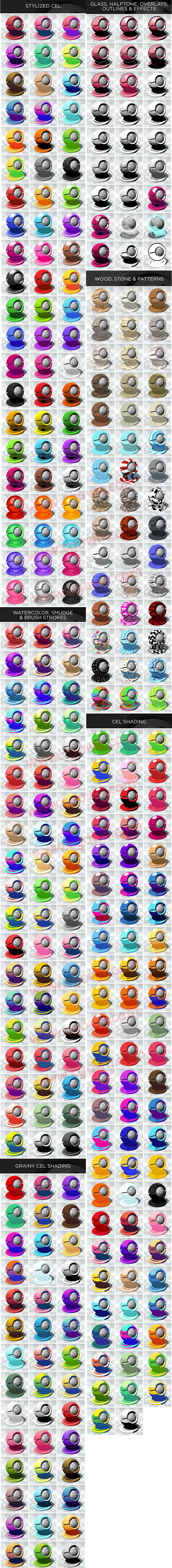 900种C4D三维渲染二维MG卡通水彩手绘素描Cinema 4D材质预设