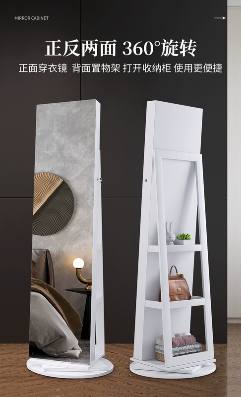 Tủ gương đa chức năng xoay 360 độ chất liệu gỗ công nghiệp tủ gương trang điểm phòng ngủ kiểu cổ điển tủ gương gắn tường