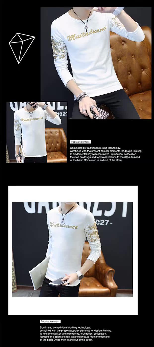 Mùa xuân mới nam áo thun dài tay Hàn Quốc Slim học sinh thanh niên chạm đáy áo thun cotton mùa xuân áo thun có cổ