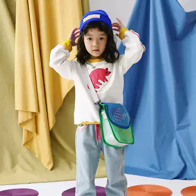 Pear small leisure children's clothing original 2021 autumn girls Korean color color tide top casual long sleeve thick cotton T