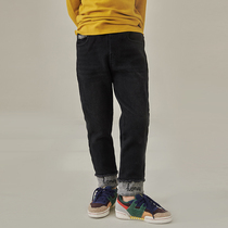 Pear small leisure childrens clothing 2021 autumn new girls Korean fashion Joker stretch pants one-piece velvet jeans